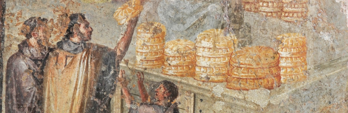 Distribution de pain sur une fresque de Pompéi - Exposition Dernier repas à Pompéi